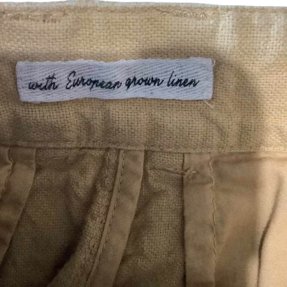 Zara Yellow Women Pants Size 29 European Grown Linen Straight Leg Button Pockets